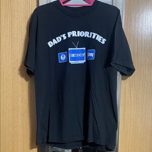 NASCAR Dad’s Priorities Black Graphic T-Shirt with Blue Design Food Racing Sleep